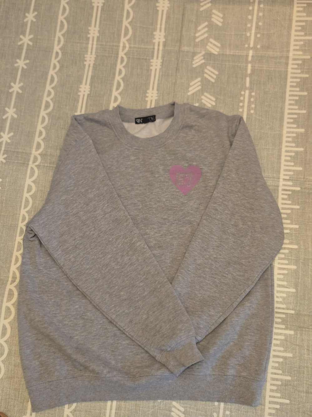 Gray Crewneck Sweatshirt with Pink Heart Logo